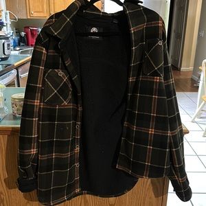 Shacket Green Plaid Fleece Lined